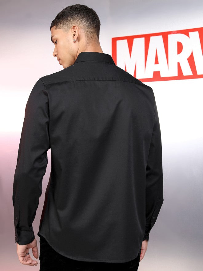 Marvel By Highlander Men Black Avengers Solid Slim Fit Casual Shirt - Black - Image 3