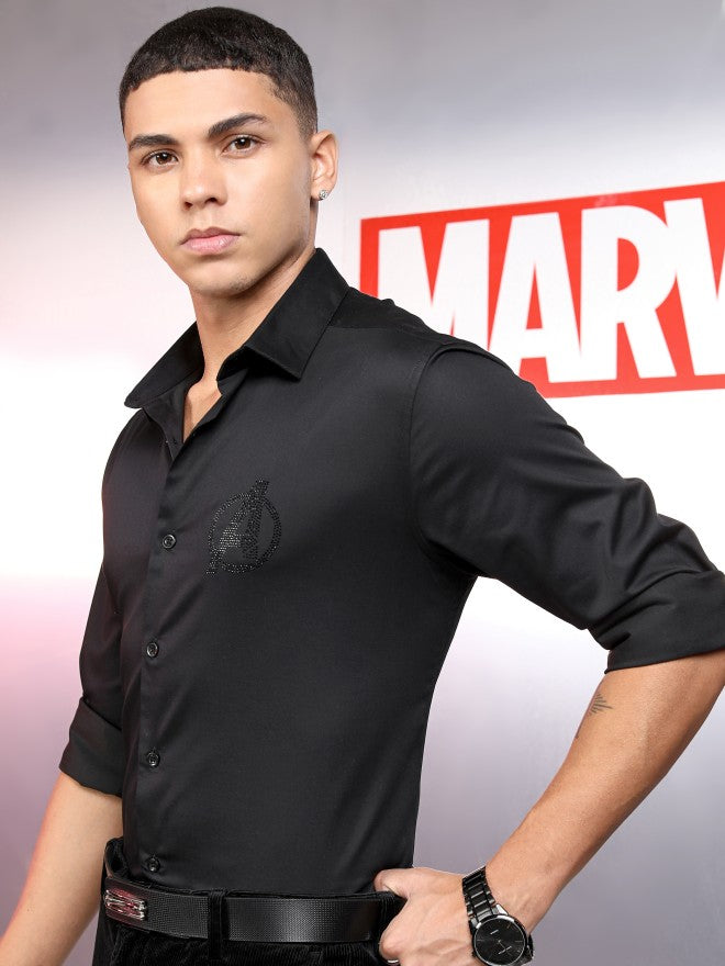 Marvel By Highlander Men Black Avengers Solid Slim Fit Casual Shirt - Black - Image 4
