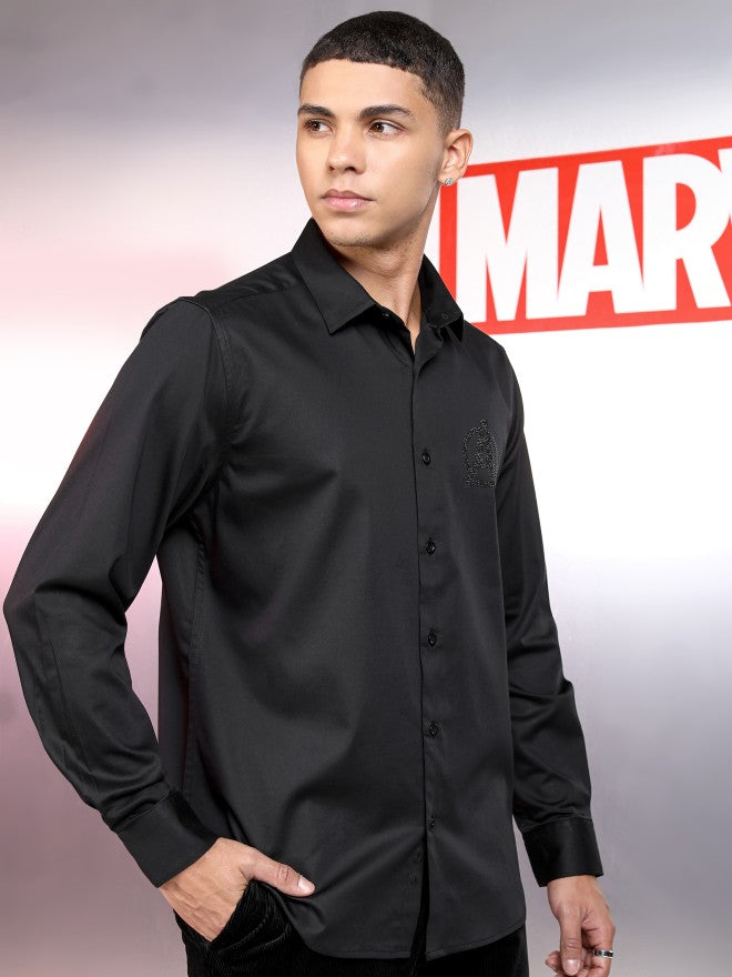 Marvel By Highlander Men Black Avengers Solid Slim Fit Casual Shirt - Black - Image 6