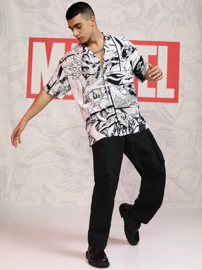 Marvel By Highlander Men White Guardians of the Galaxy Printed Relaxed Fit Casual Shirt - White - Image 2