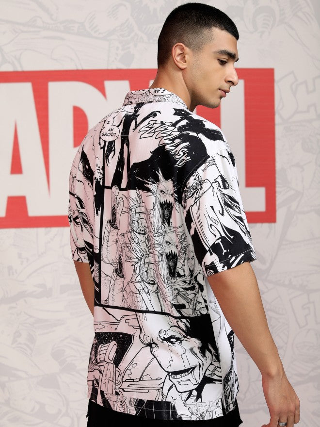 Marvel By Highlander Men White Guardians of the Galaxy Printed Relaxed Fit Casual Shirt - White - Image 3