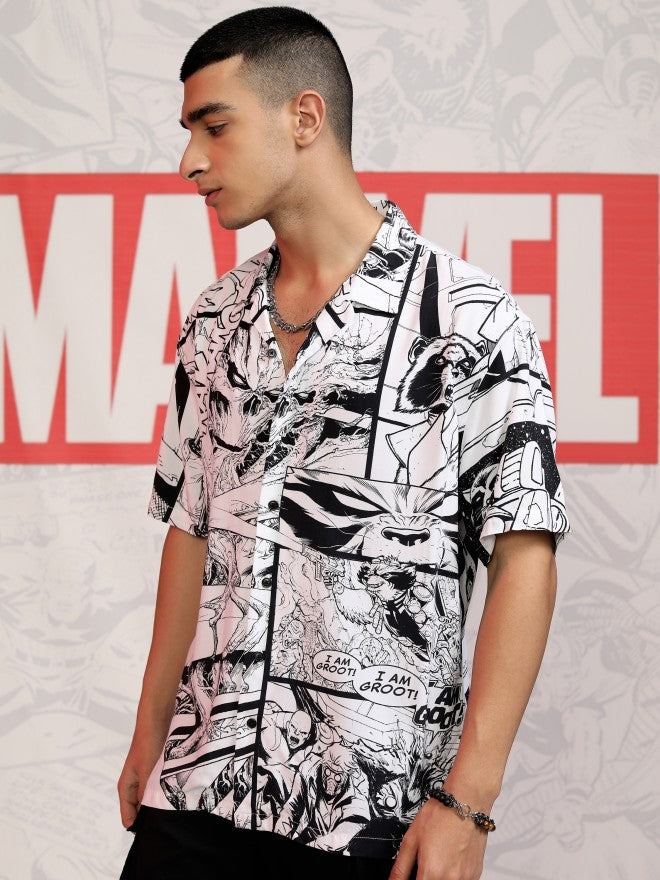 Marvel By Highlander Men White Guardians of the Galaxy Printed Relaxed Fit Casual Shirt - White - Image 4