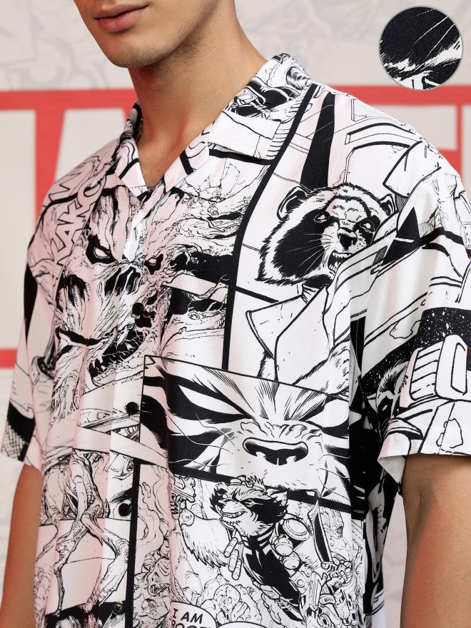 Marvel By Highlander Men White Guardians of the Galaxy Printed Relaxed Fit Casual Shirt - White - Image 5