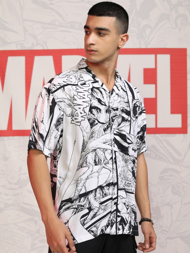 Marvel By Highlander Men White Guardians of the Galaxy Printed Relaxed Fit Casual Shirt - White - Image 6