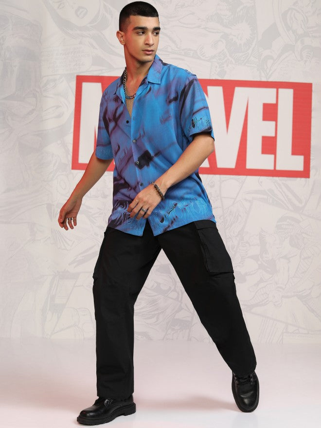Marvel By Highlander Men Blue Spider-Man Printed Relaxed Fit Casual Shirt - Blue - Image 2