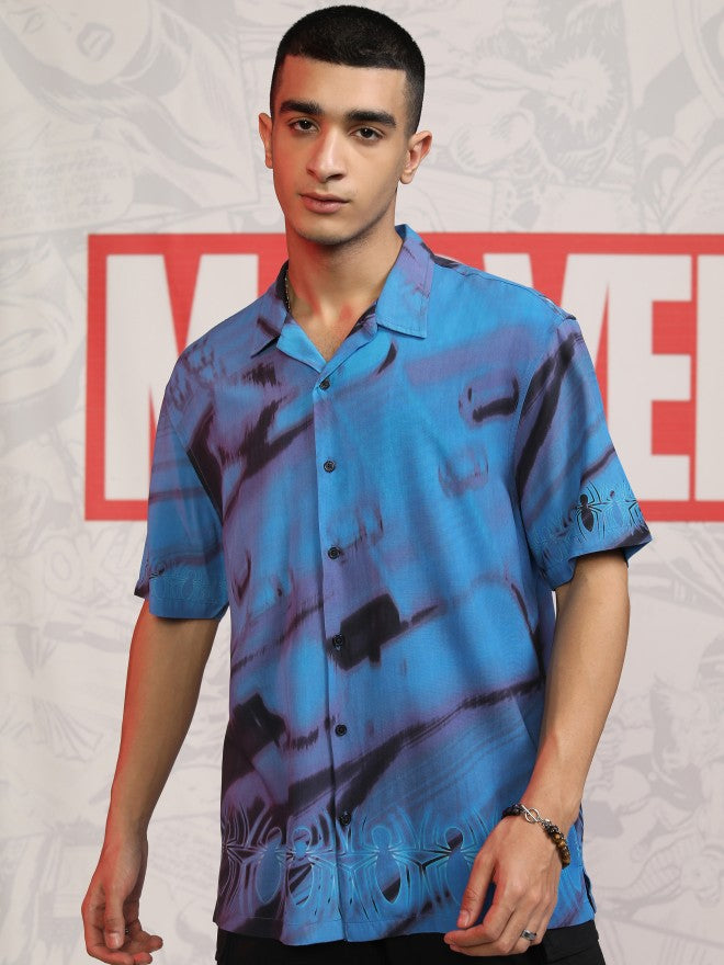 Marvel By Highlander Men Blue Spider-Man Printed Relaxed Fit Casual Shirt - Blue - Image 3