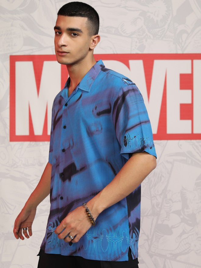 Marvel By Highlander Men Blue Spider-Man Printed Relaxed Fit Casual Shirt - Blue - Image 4