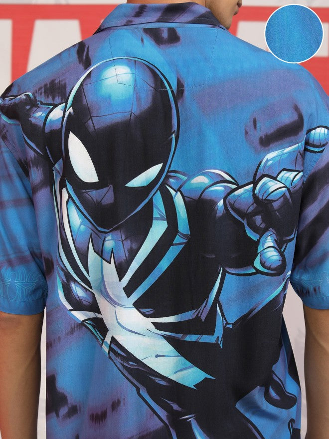 Marvel By Highlander Men Blue Spider-Man Printed Relaxed Fit Casual Shirt - Blue - Image 5