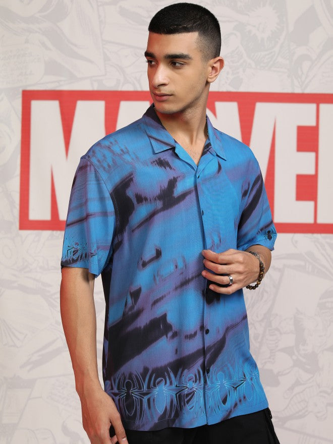 Marvel By Highlander Men Blue Spider-Man Printed Relaxed Fit Casual Shirt - Blue - Image 6