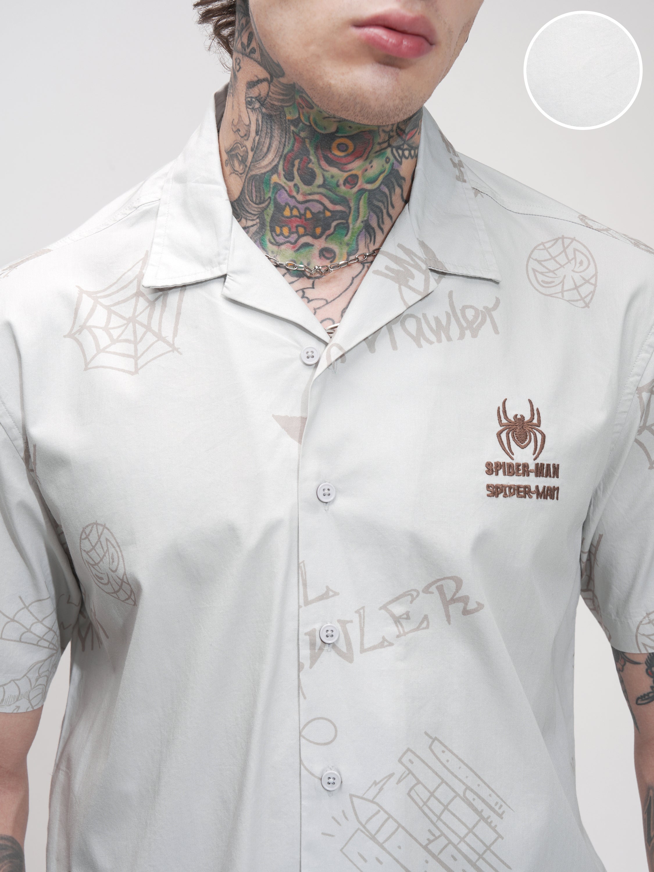 Marvel By Highlander Men Grey Spider-Man Printed Relaxed Fit Casual Shirt - Grey - Image 5