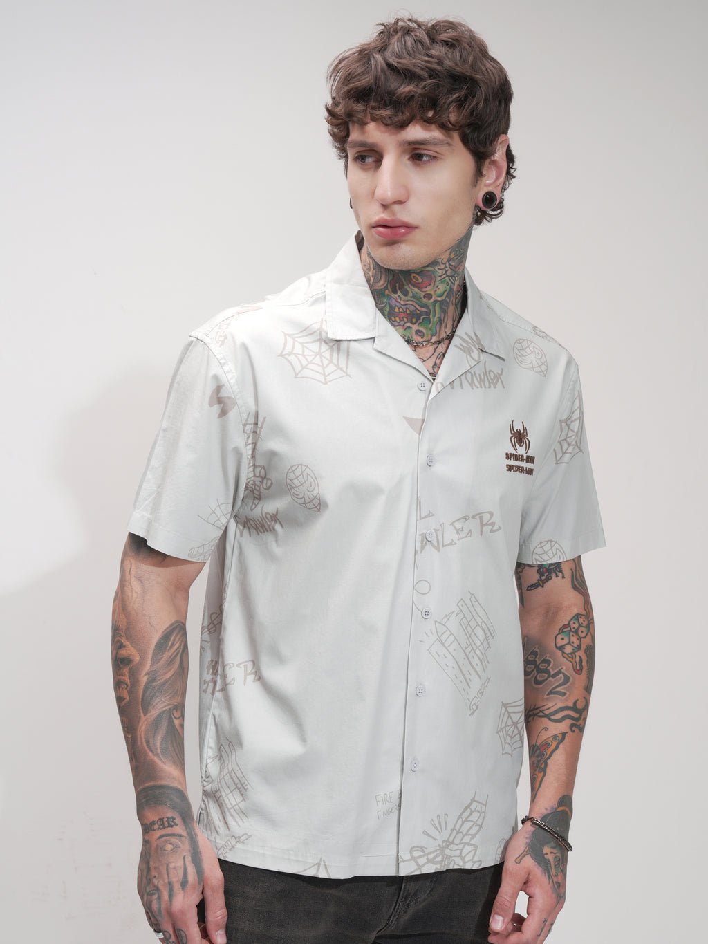 Marvel By Highlander Men Grey Spider-Man Printed Relaxed Fit Casual Shirt - Grey - Image 6