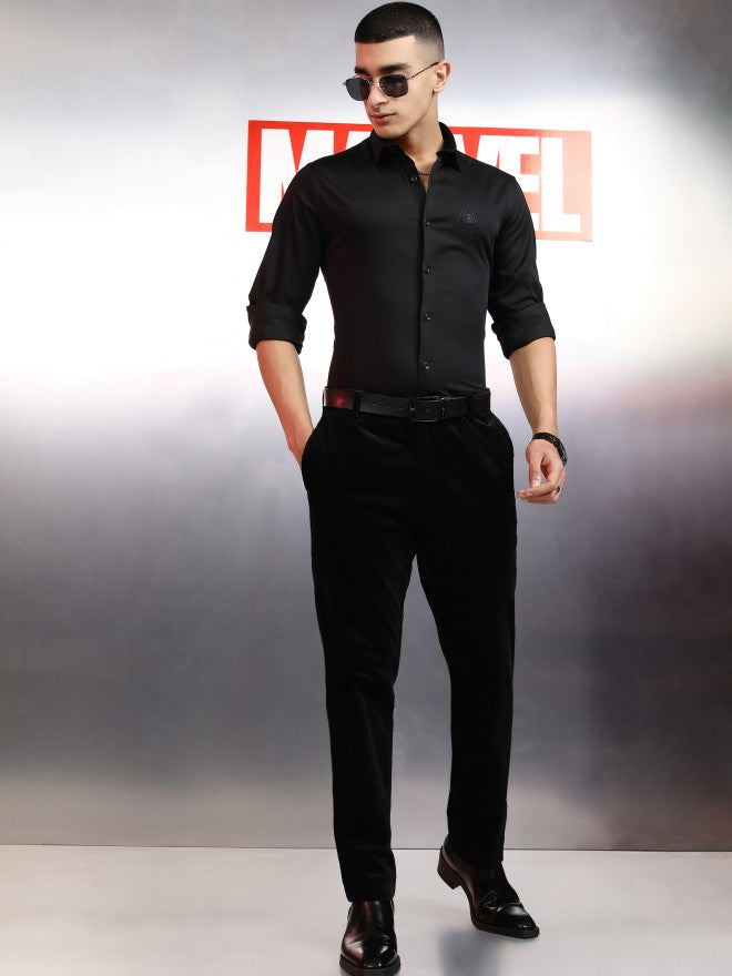 Marvel By Highlander Men Black Spider-Man Embellished Slim Fit Casual Shirt - Black - Image 2
