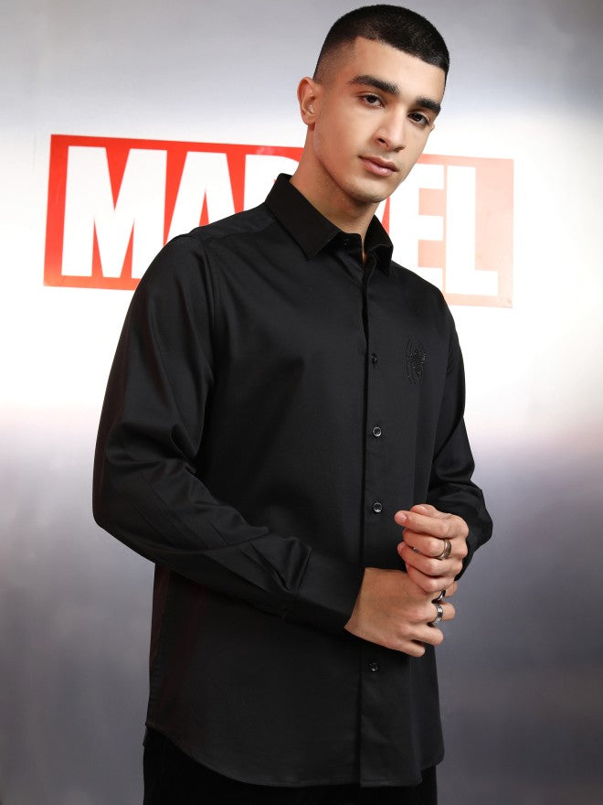 Marvel By Highlander Men Black Spider-Man Embellished Slim Fit Casual Shirt - Black - Image 6