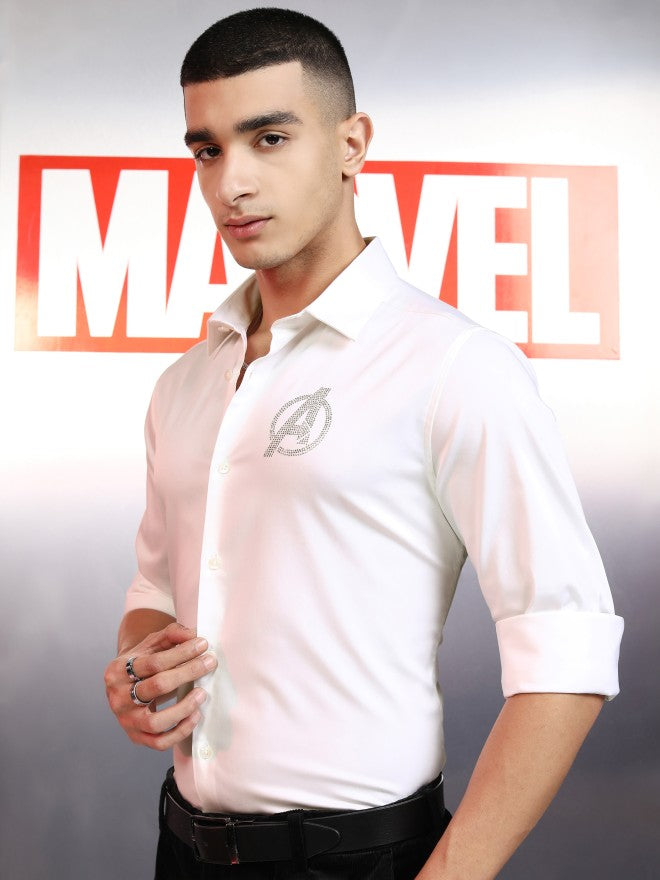 Marvel By Highlander Men White Avengers Embellished Slim Fit Casual Shirt - White - Image 4