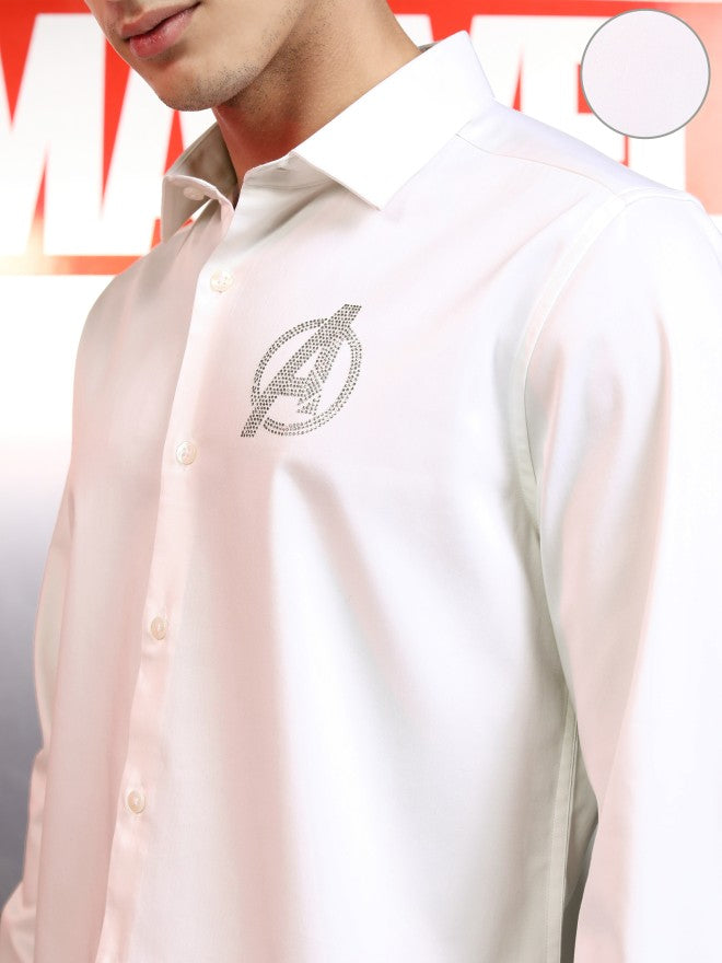 Marvel By Highlander Men White Avengers Embellished Slim Fit Casual Shirt - White - Image 5