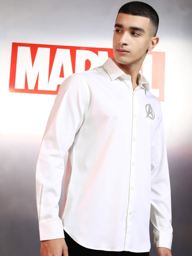 Marvel By Highlander Men White Avengers Embellished Slim Fit Casual Shirt - White - Image 6