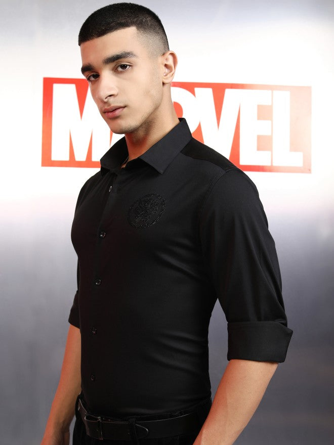 Marvel By Highlander Men Black Black Panther Embellished Slim Fit Casual Shirt - Black - Image 4
