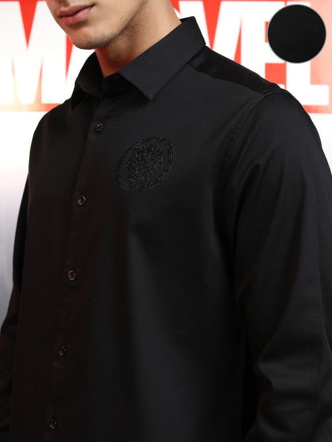 Marvel By Highlander Men Black Black Panther Embellished Slim Fit Casual Shirt - Black - Image 5