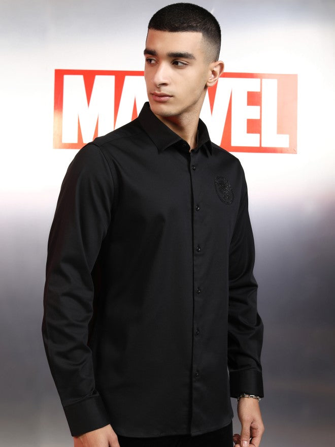 Marvel By Highlander Men Black Black Panther Embellished Slim Fit Casual Shirt - Black - Image 6