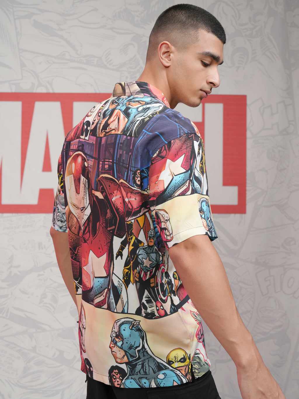 Marvel By Highlander Men Multi Captain America Printed Relaxed Fit Casual Shirt - Multi - Image 3