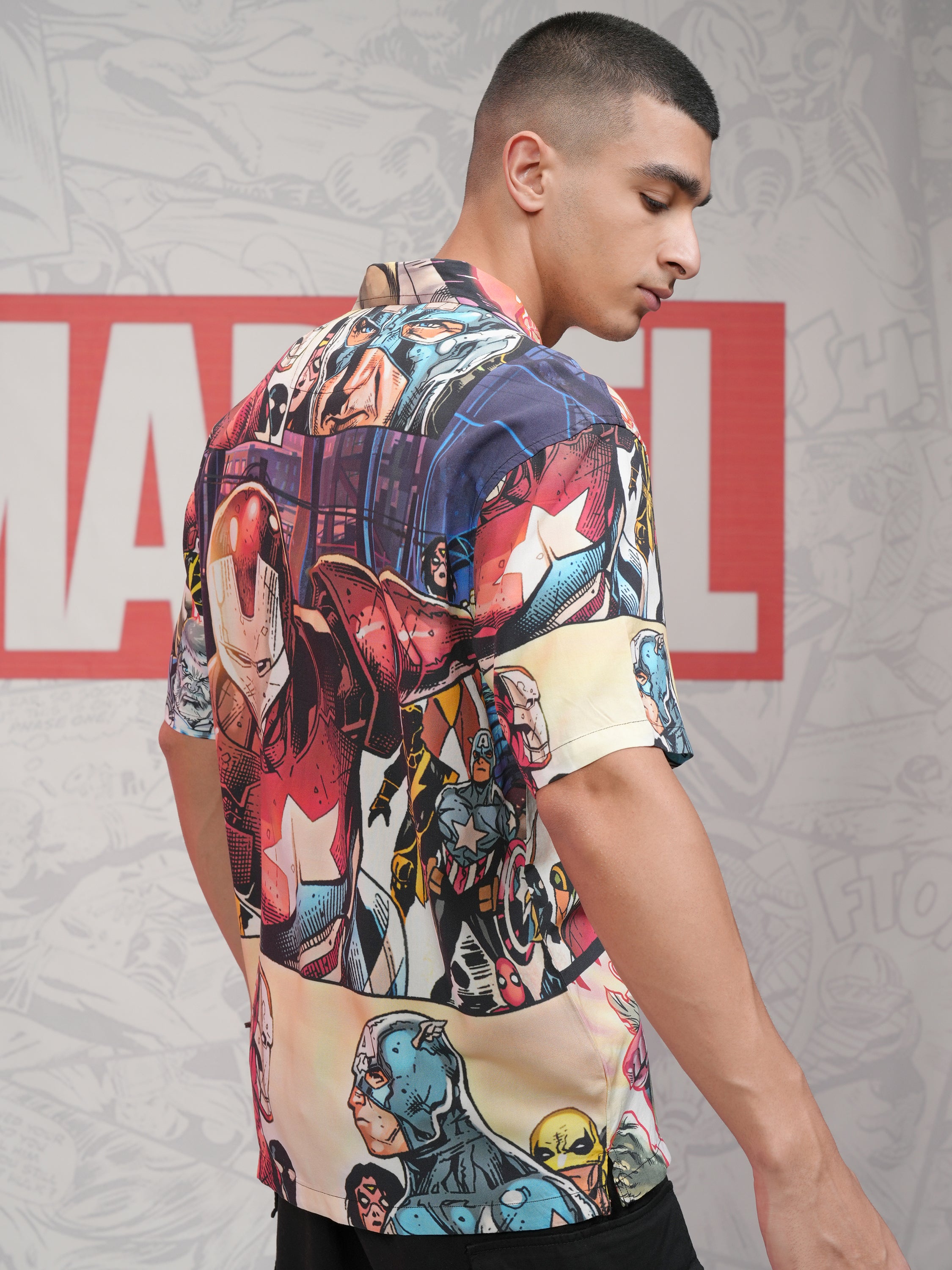 Marvel By Highlander Men Multi Captain America Printed Relaxed Fit Casual Shirt - Multi - Image 3