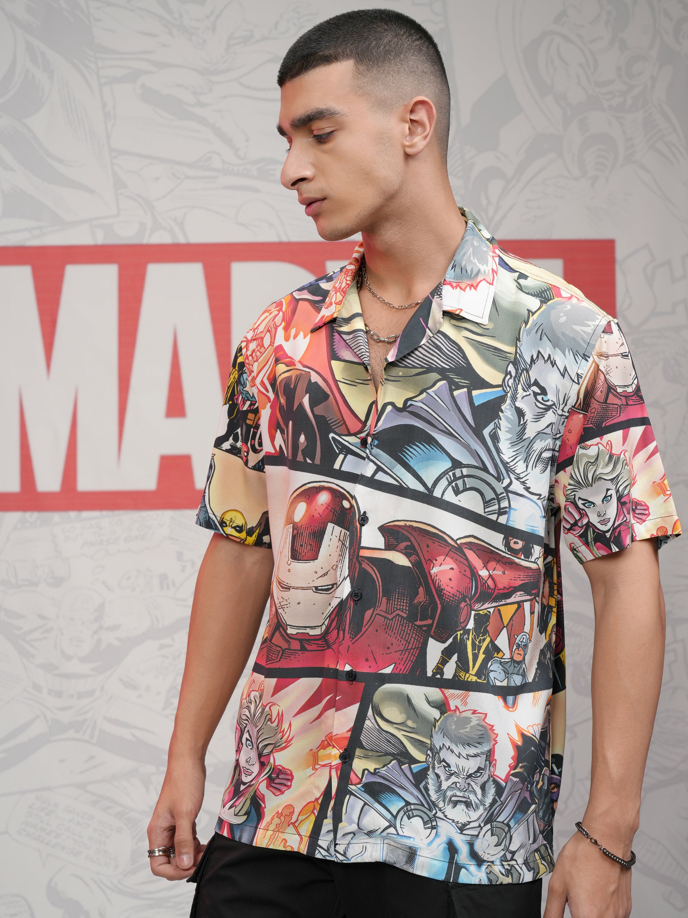 Marvel By Highlander Men Multi Captain America Printed Relaxed Fit Casual Shirt - Multi - Image 4