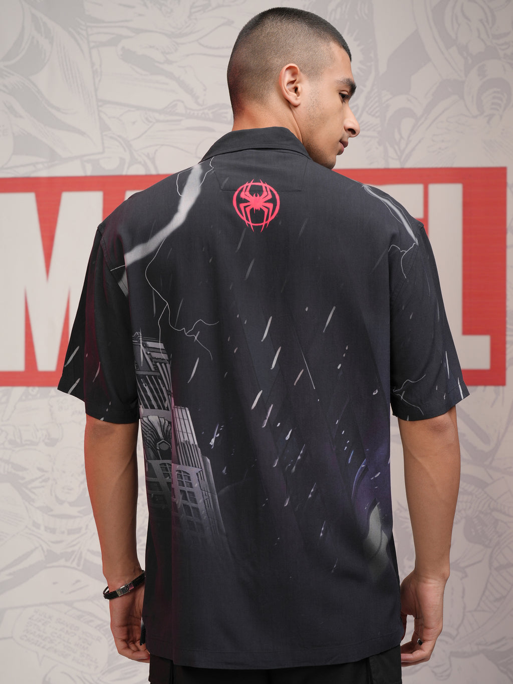 Marvel By Highlander Men Black Spider-Man Printed Relaxed Fit Casual Shirt - Black - Image 3