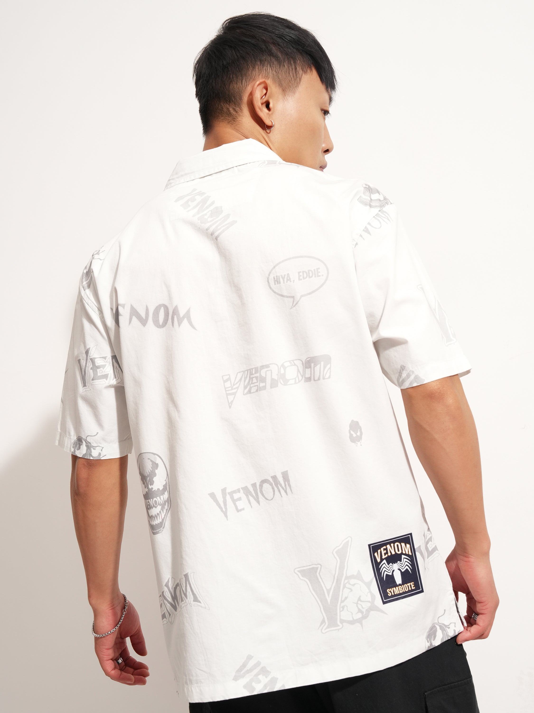 Marvel By Highlander Men White Venom Printed Relaxed Fit Casual Shirt - White - Image 3