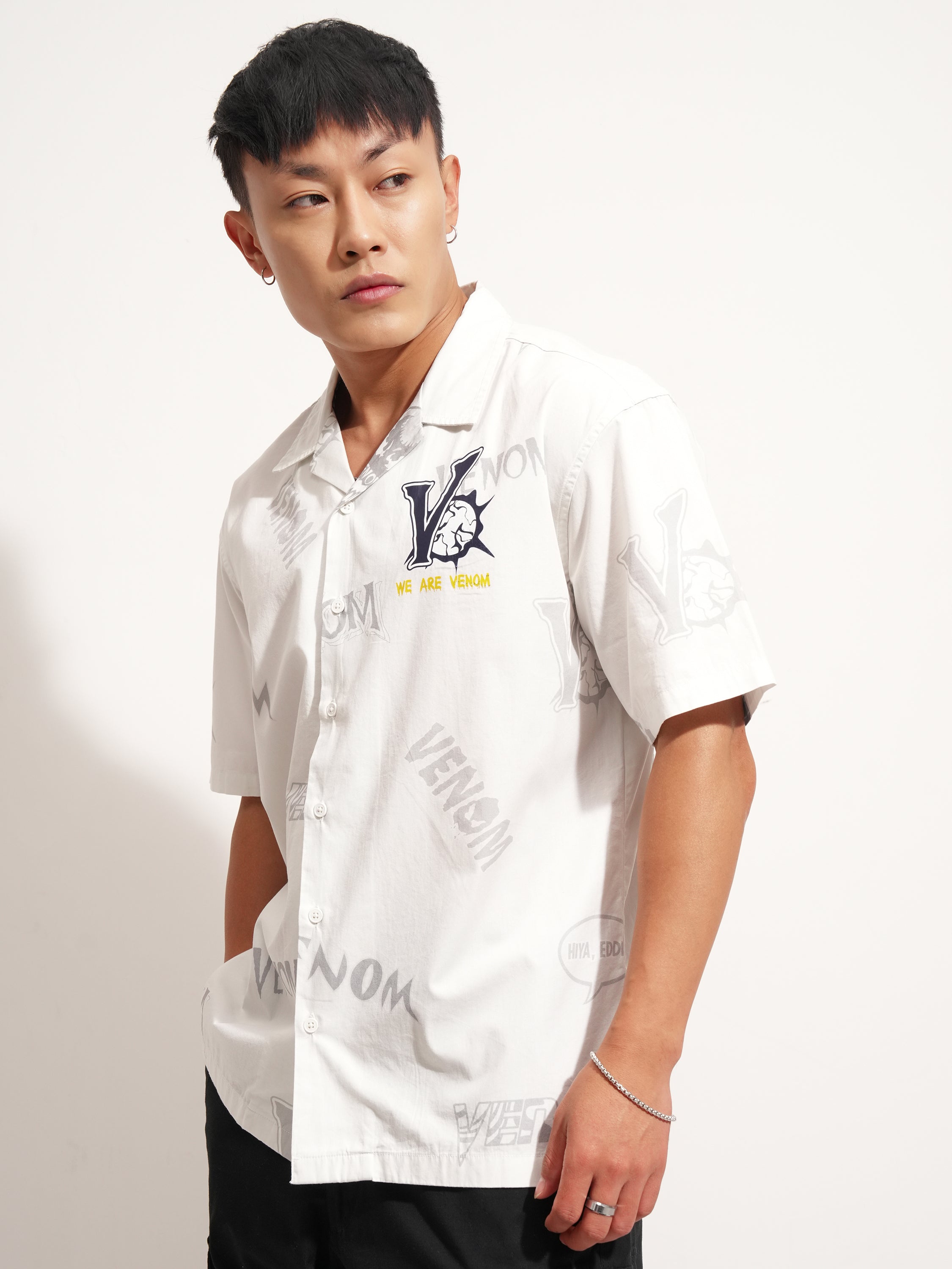 Marvel By Highlander Men White Venom Printed Relaxed Fit Casual Shirt - White - Image 4