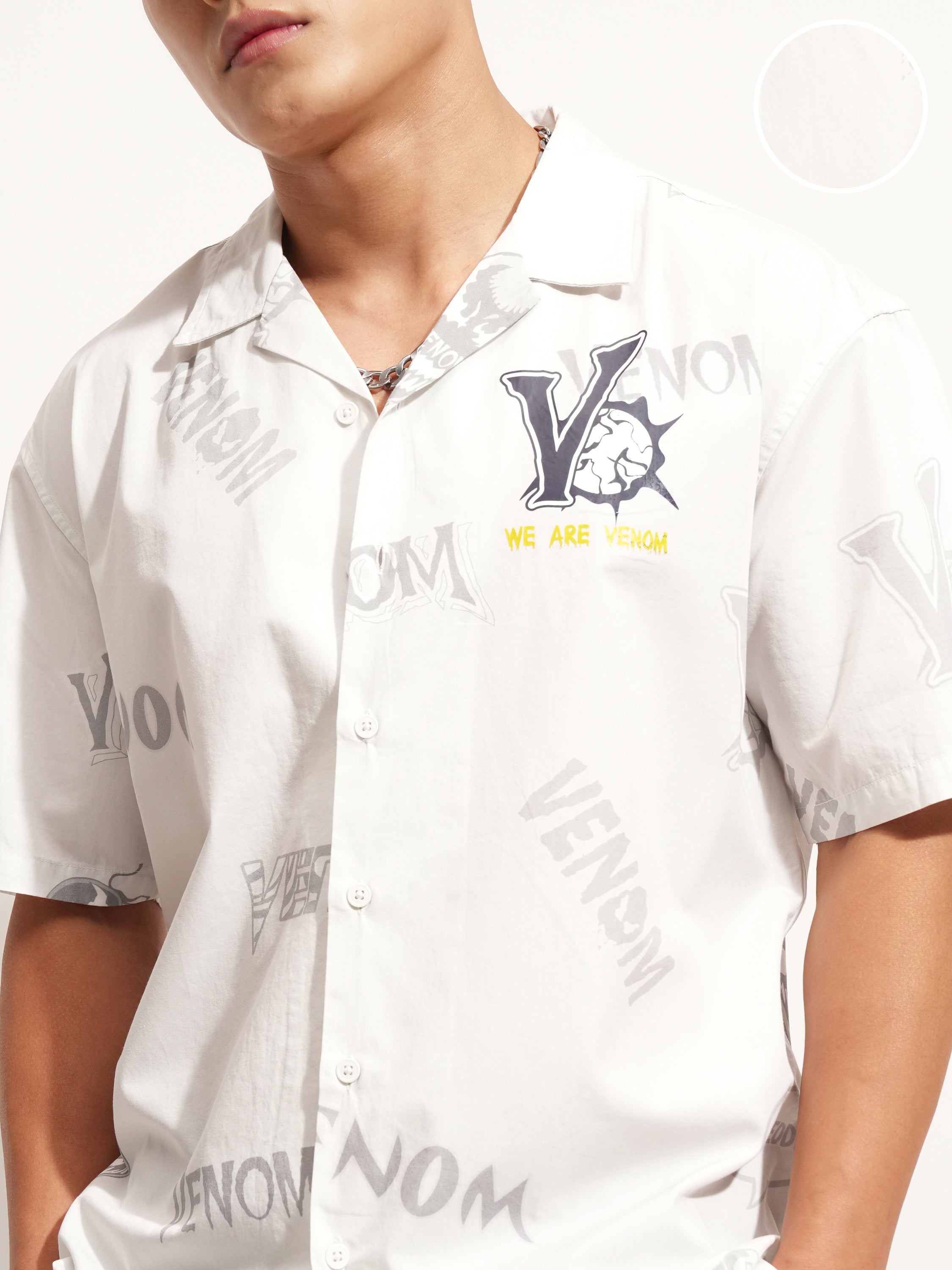Marvel By Highlander Men White Venom Printed Relaxed Fit Casual Shirt - White - Image 5