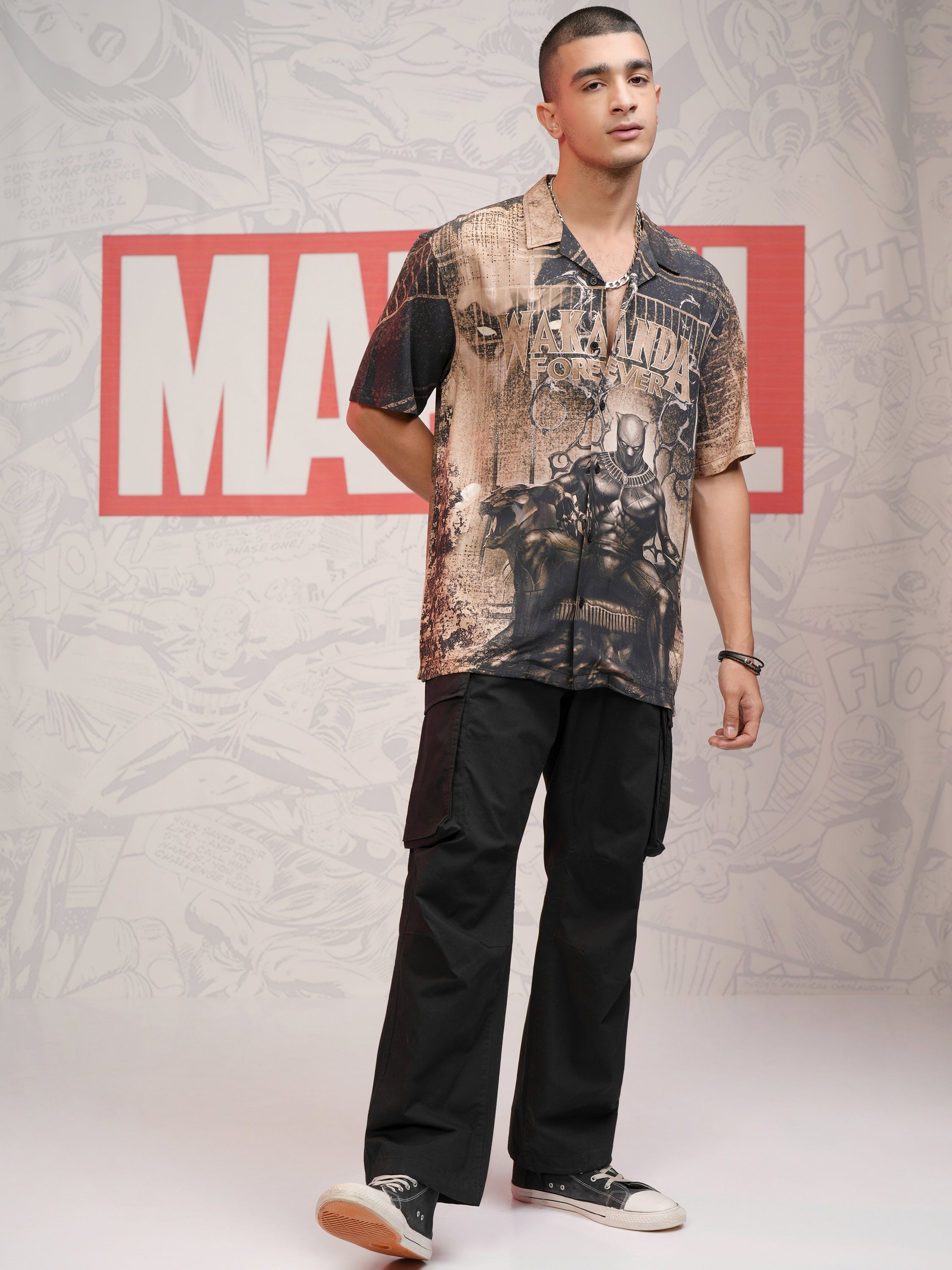 Marvel By Highlander Men Black Black Panther Printed Relaxed Fit Casual Shirt - Black - Image 2