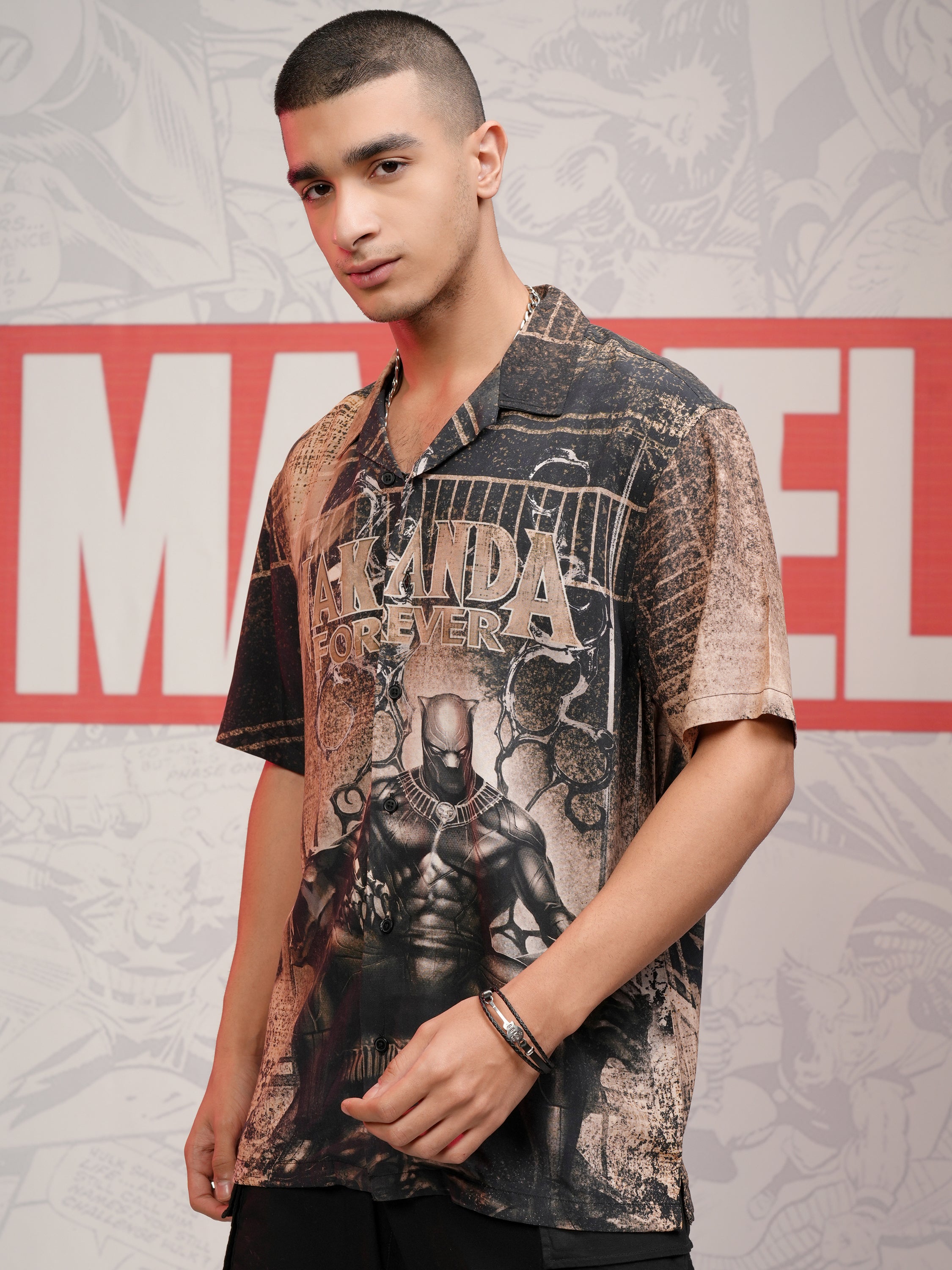Marvel By Highlander Men Black Black Panther Printed Relaxed Fit Casual Shirt - Black - Image 4