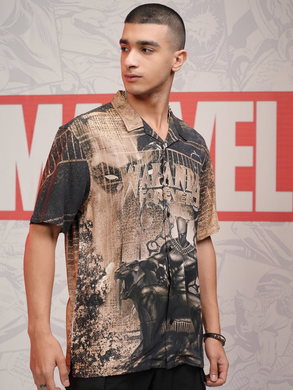 Marvel By Highlander Men Black Black Panther Printed Relaxed Fit Casual Shirt - Black - Image 6