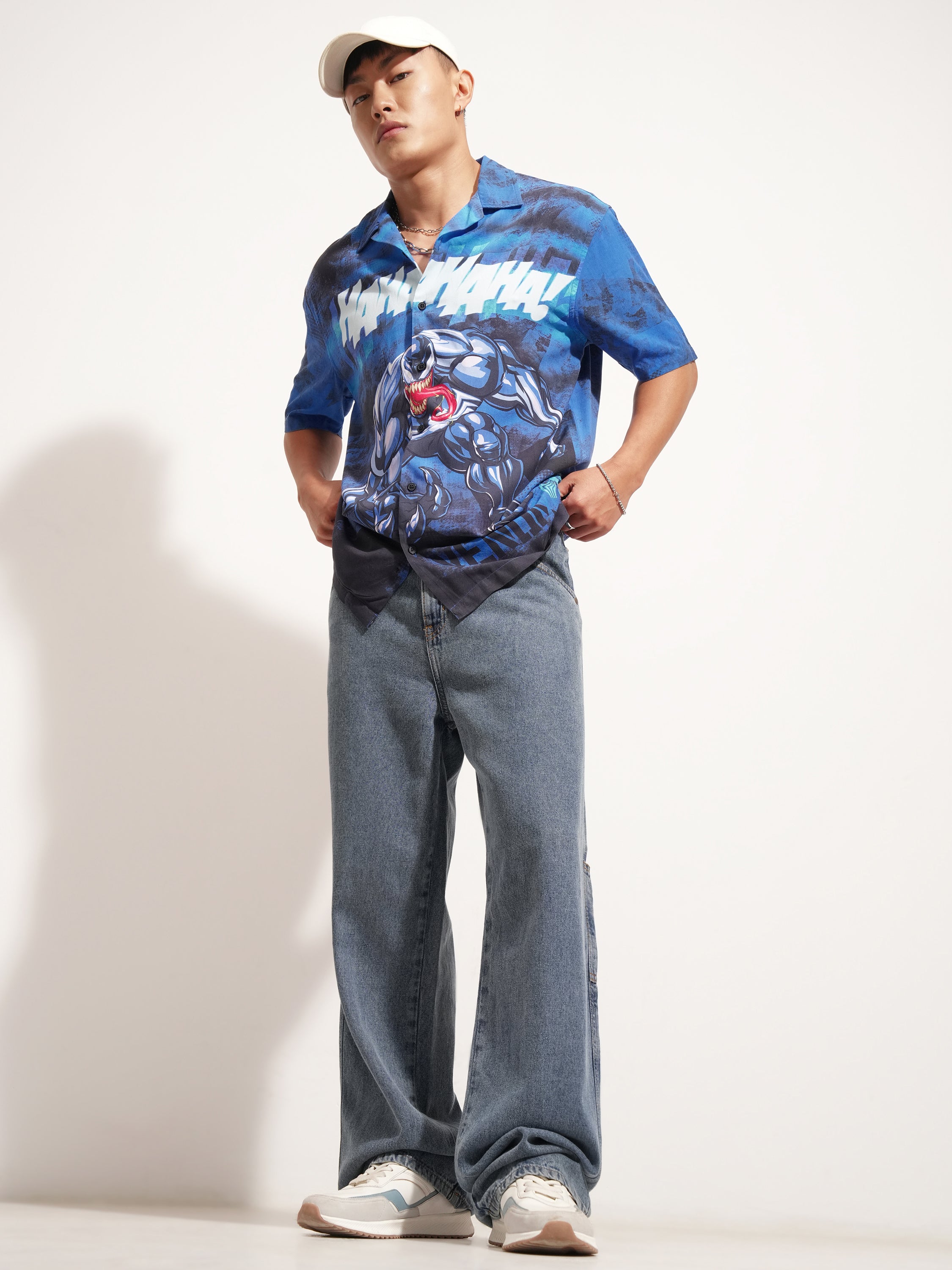 Marvel By Highlander Men Blue Venom Printed Relaxed Fit Casual Shirt - Blue - Image 2