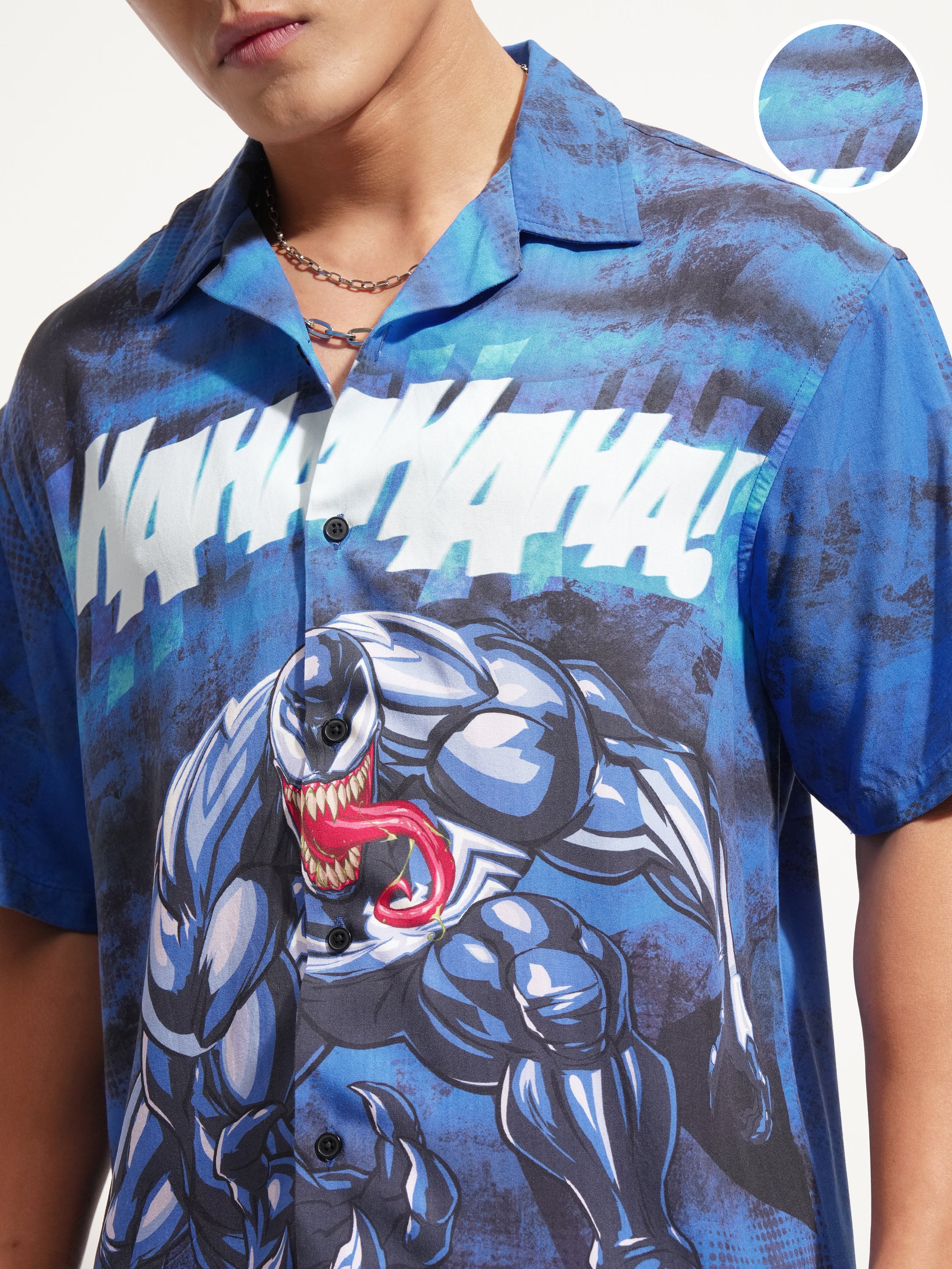 Marvel By Highlander Men Blue Venom Printed Relaxed Fit Casual Shirt - Blue - Image 5