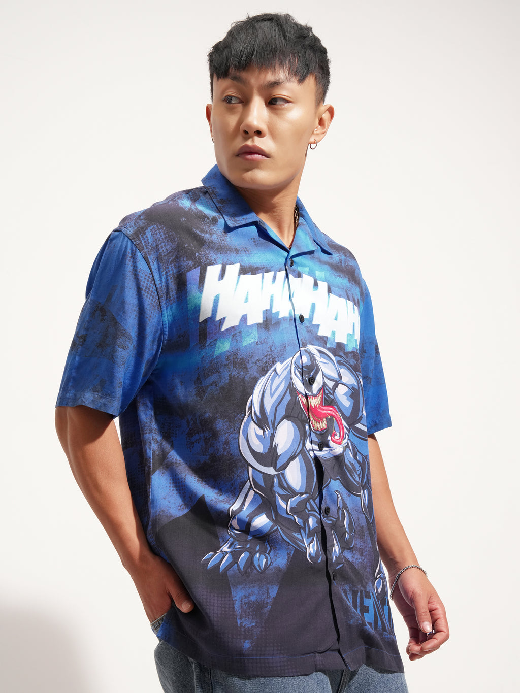 Marvel By Highlander Men Blue Venom Printed Relaxed Fit Casual Shirt - Blue - Image 6