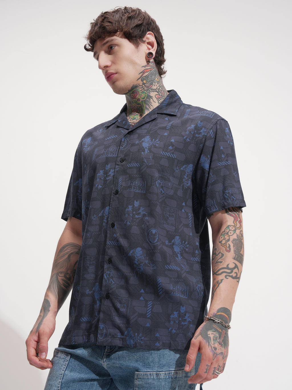 Marvel By Highlander Men Grey Iron Man Printed Relaxed Fit Casual Shirt - Grey - Image 4