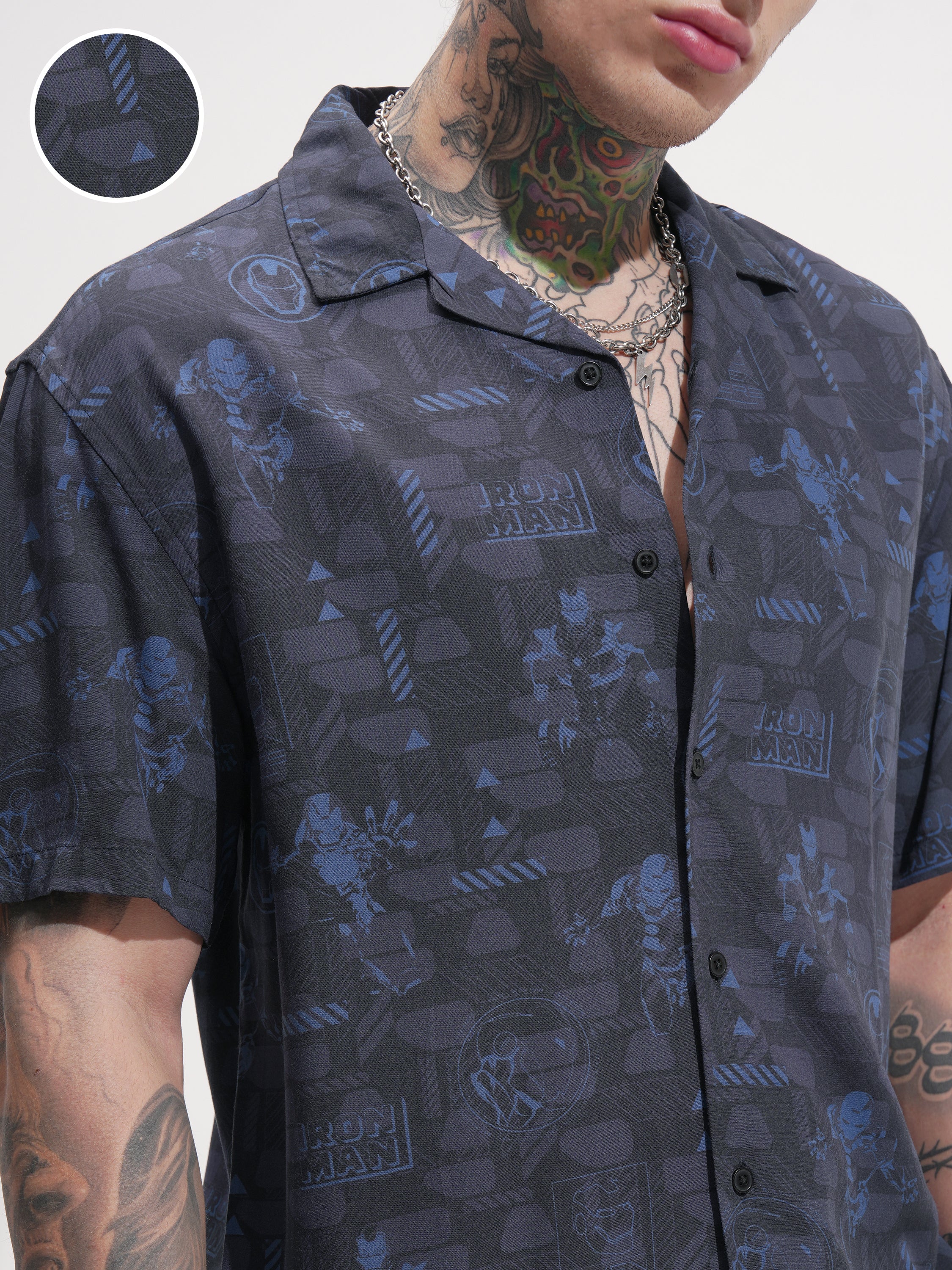 Marvel By Highlander Men Grey Iron Man Printed Relaxed Fit Casual Shirt - Grey - Image 5