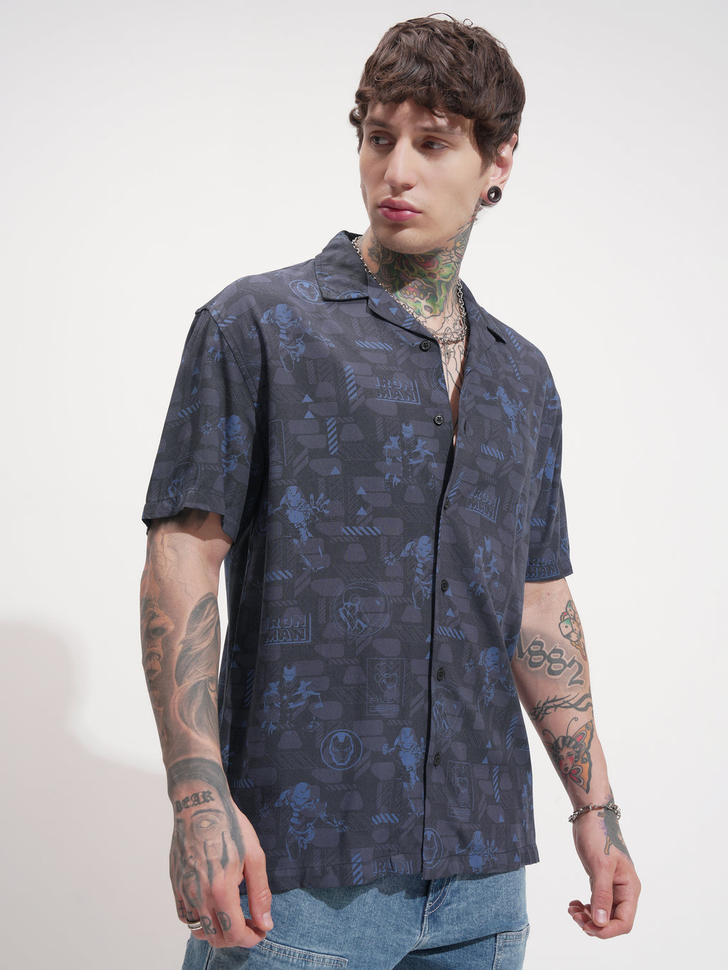 Marvel By Highlander Men Grey Iron Man Printed Relaxed Fit Casual Shirt - Grey - Image 6