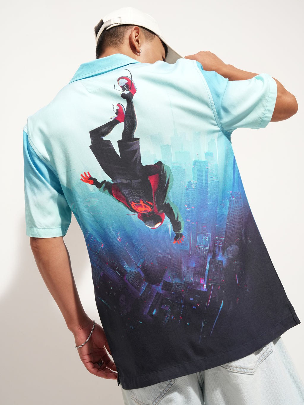 Marvel By Highlander Men Blue Spider-Man Printed Relaxed Fit Casual Shirt - Blue - Image 3