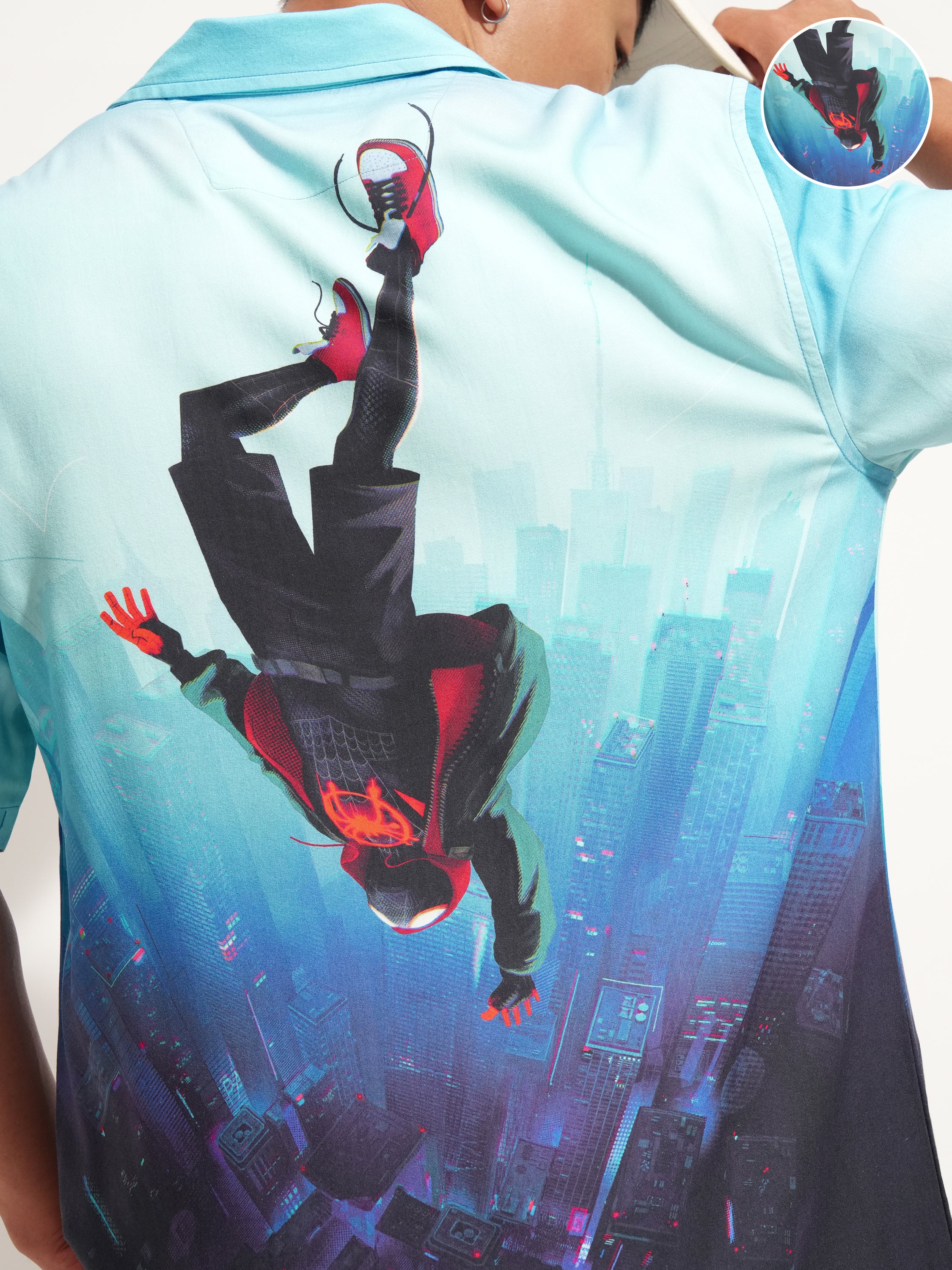 Marvel By Highlander Men Blue Spider-Man Printed Relaxed Fit Casual Shirt - Blue - Image 5