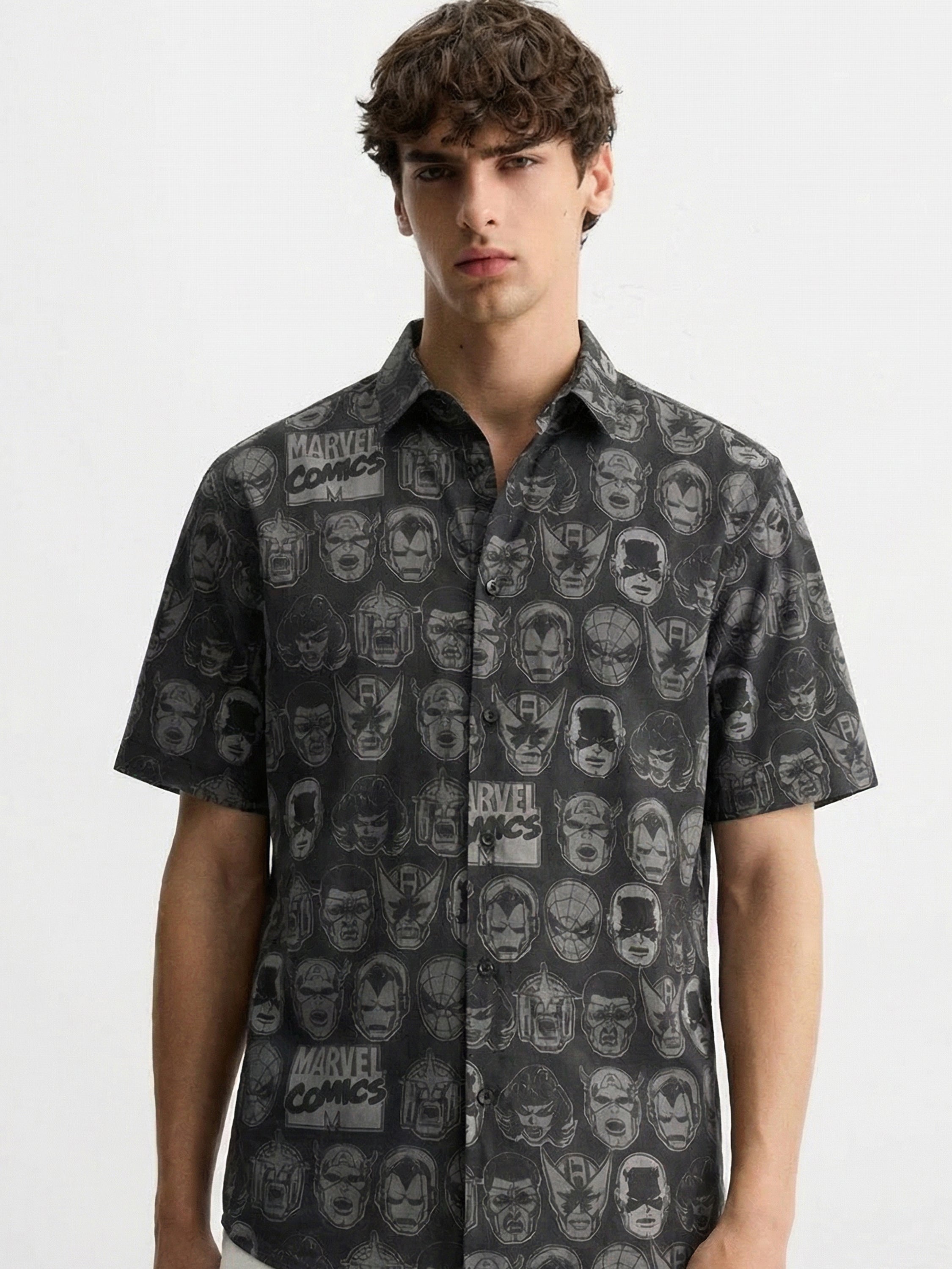 Marvel By Highlander Men Black Marvel Comics Printed Regular Fit Casual Shirt - Black - Image 1