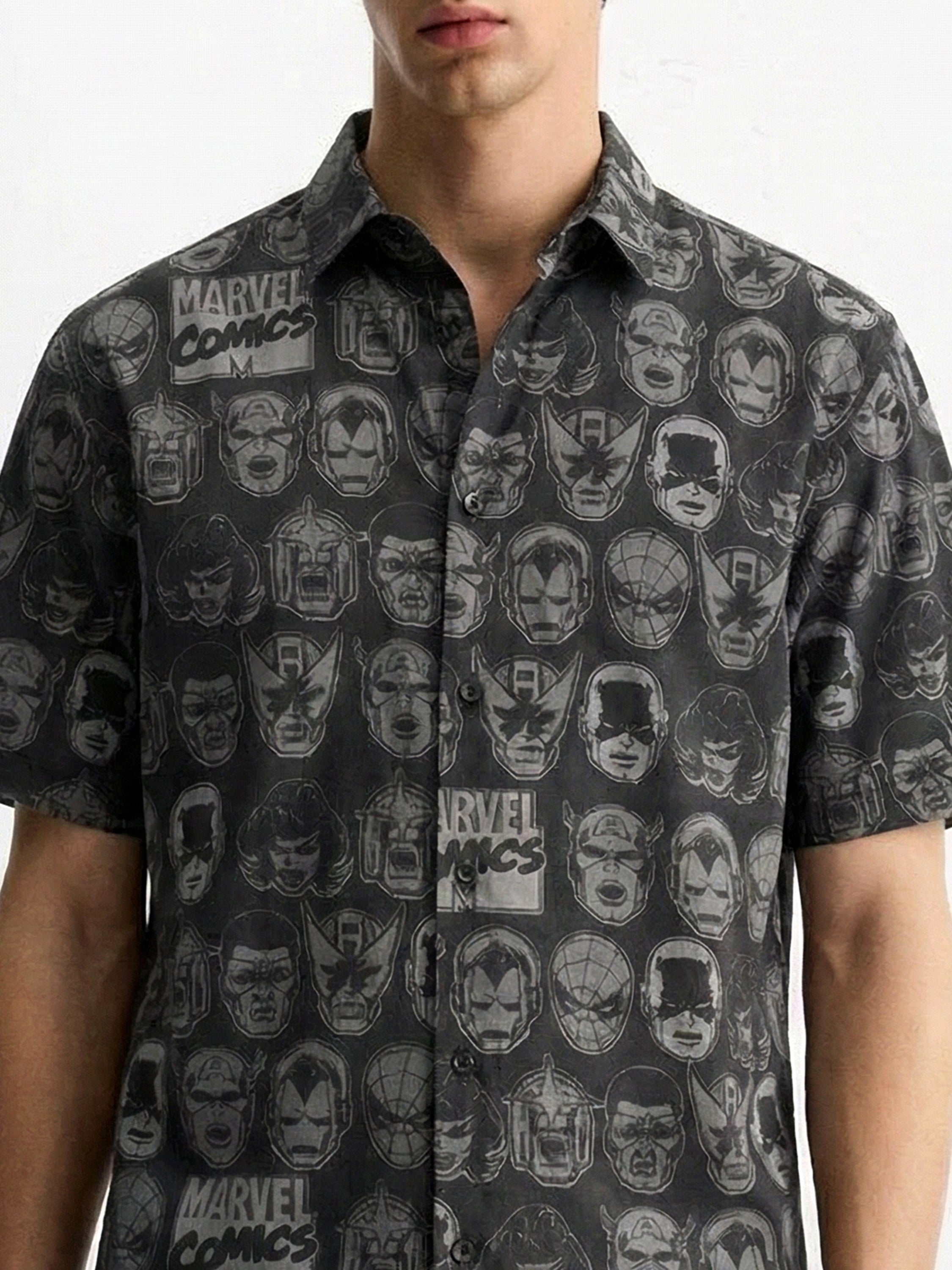Marvel By Highlander Men Black Marvel Comics Printed Regular Fit Casual Shirt - Black - Image 6