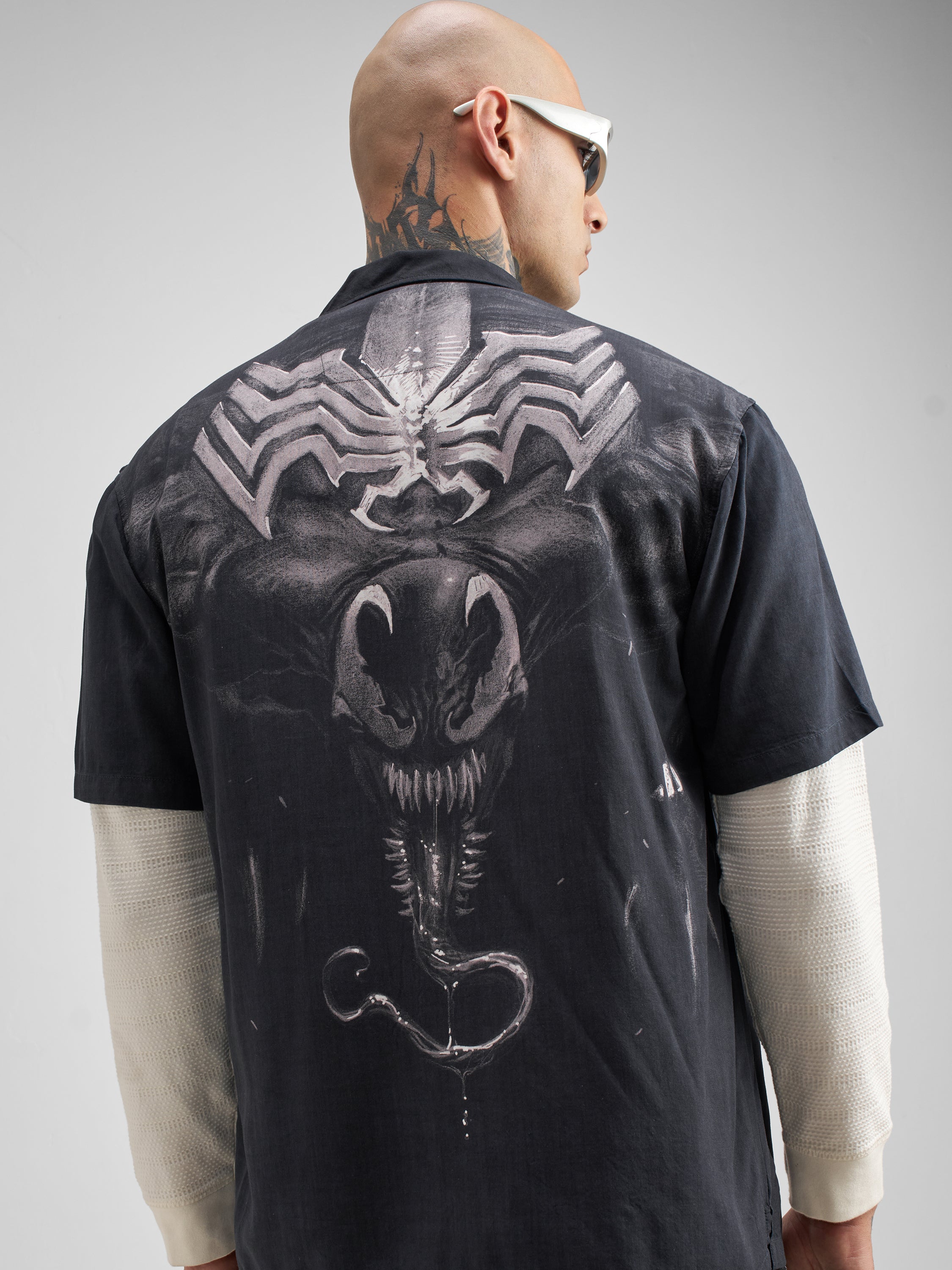 Marvel By Highlander Men Black Spider-Man Printed Relaxed Fit Casual Shirt - Black - Image 1