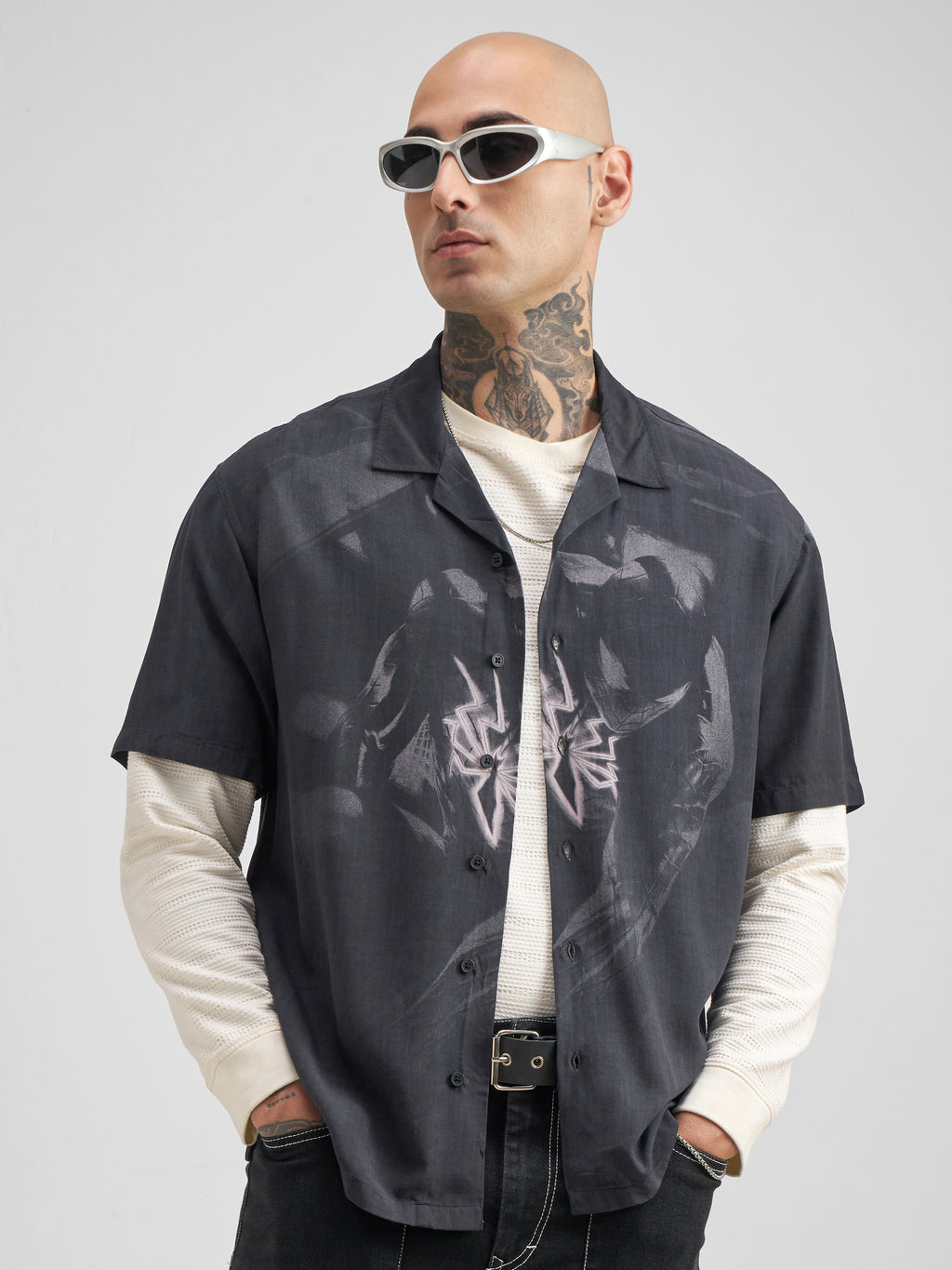 Marvel By Highlander Men Black Spider-Man Printed Relaxed Fit Casual Shirt - Black - Image 3