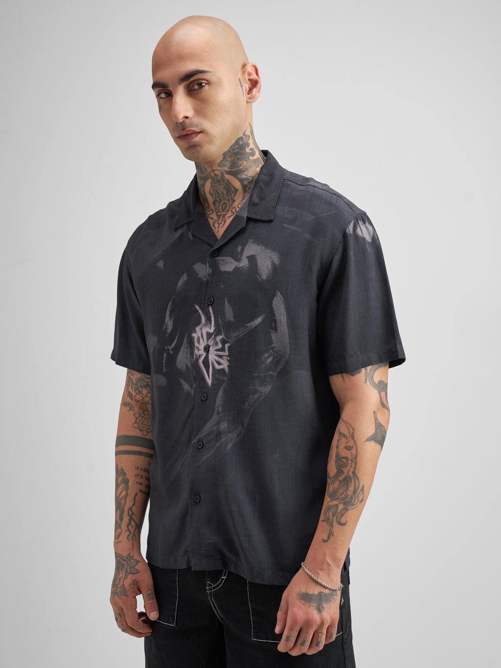 Marvel By Highlander Men Black Spider-Man Printed Relaxed Fit Casual Shirt - Black - Image 4
