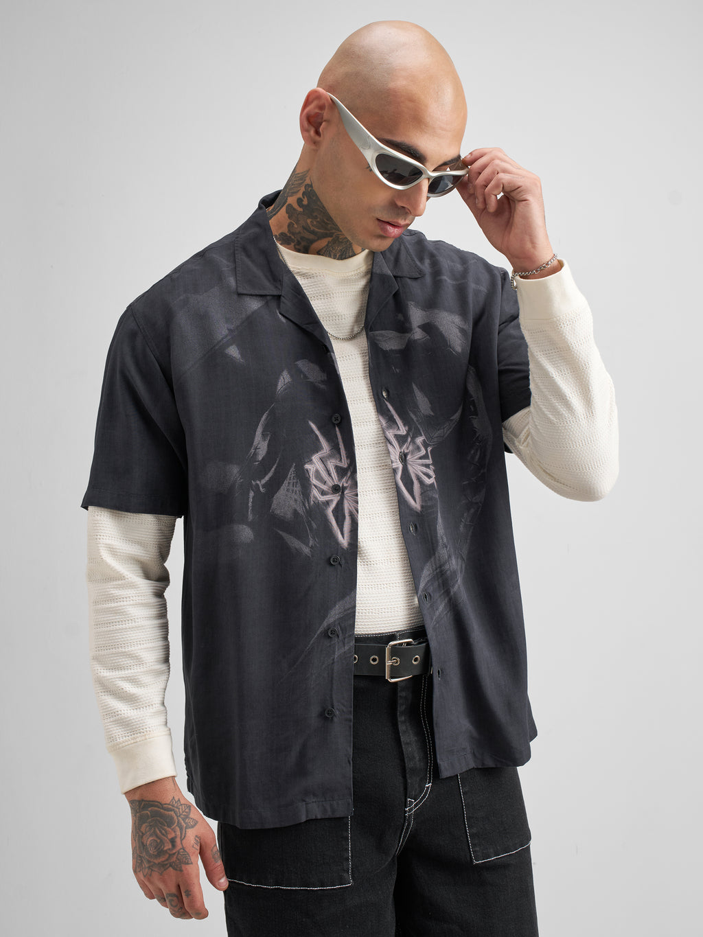 Marvel By Highlander Men Black Spider-Man Printed Relaxed Fit Casual Shirt - Black - Image 6
