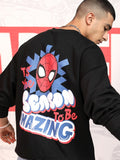 Marvel By Highlander Men Black Spider-Man Round Neck Pullover Sweatshirt - Black - Image 1