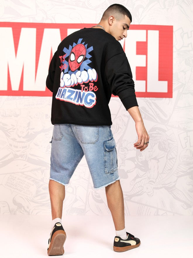 Marvel By Highlander Men Black Spider-Man Round Neck Pullover Sweatshirt - Black - Image 2
