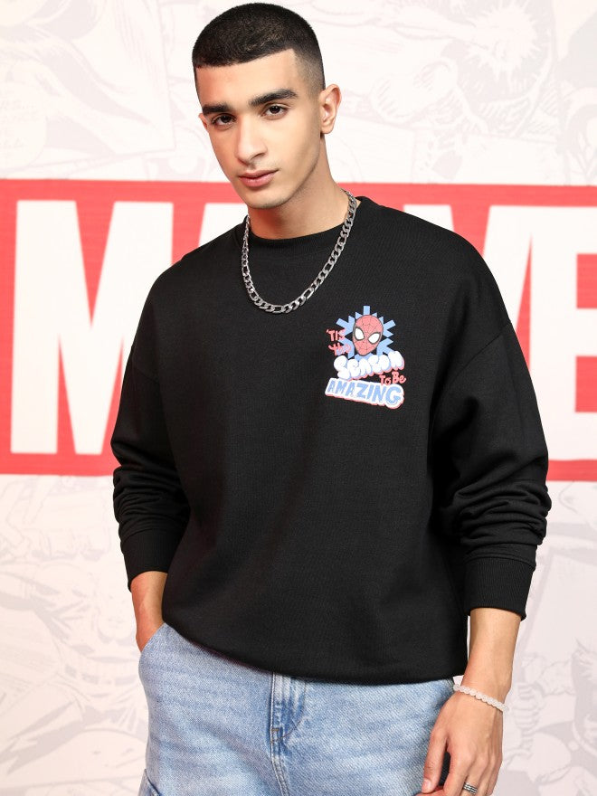 Marvel By Highlander Men Black Spider-Man Round Neck Pullover Sweatshirt - Black - Image 3
